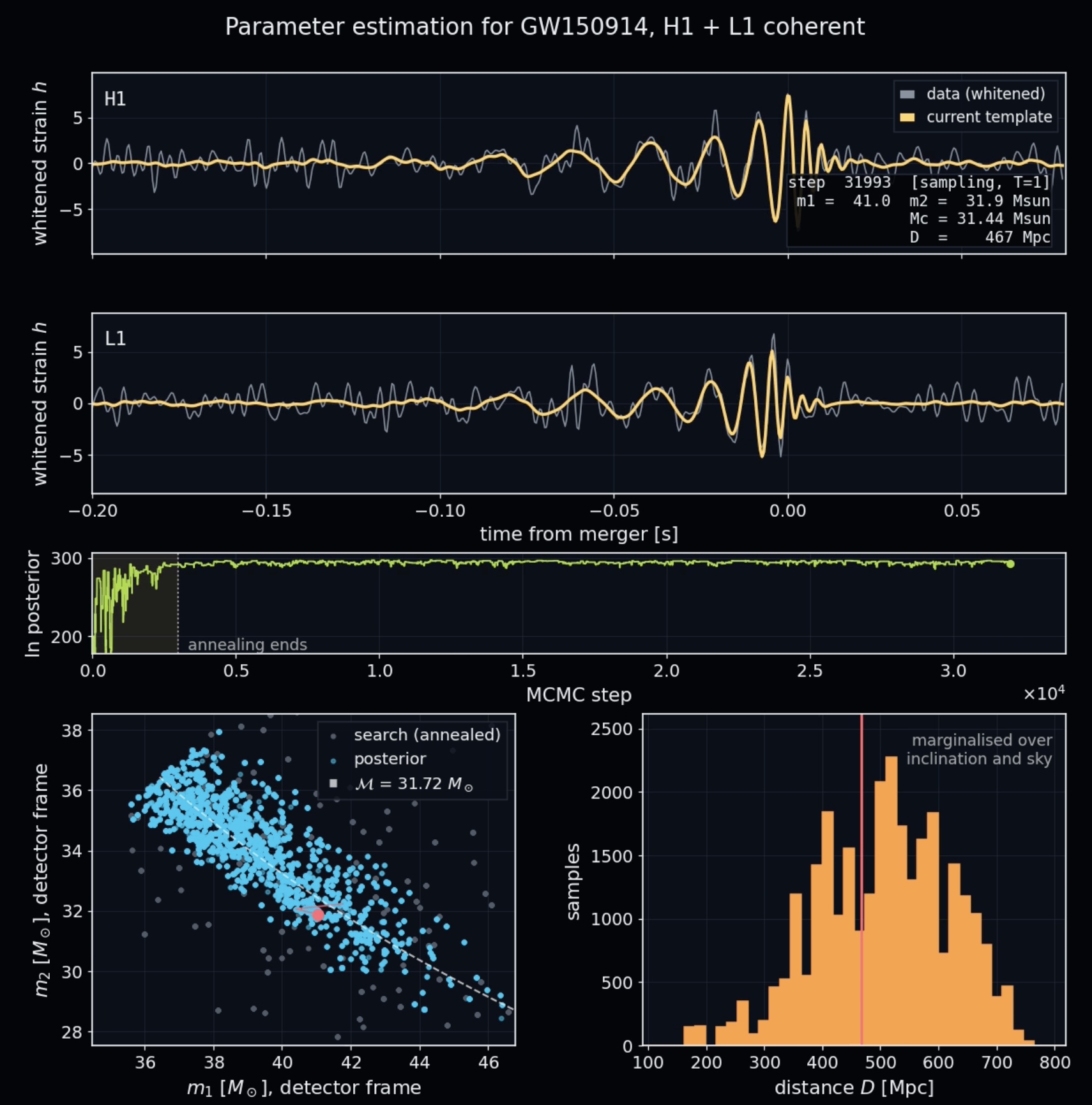 Final parameter probability distribution for a gravitational-wave signal